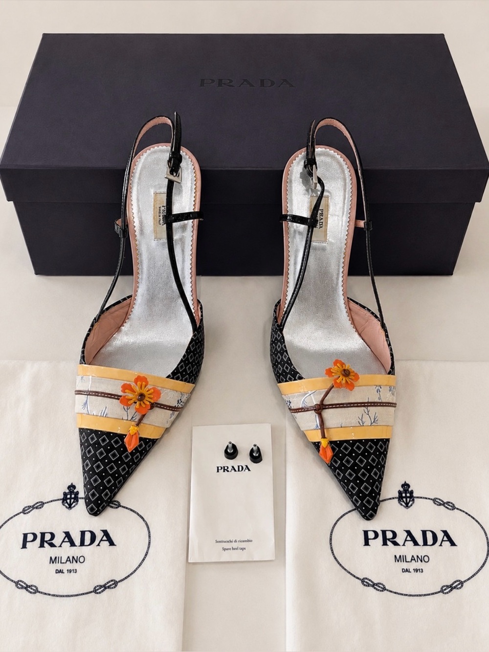 Prada Women’s Vintage Kimono Slingback Heels Size 40 Made in Italy Floral Rare - Picture 3 of 9